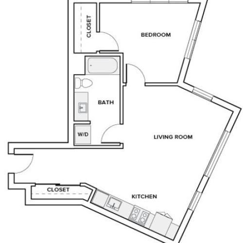 745 to 750 square foot one bedroom one bath apartment floor plan image in Redmond, WA