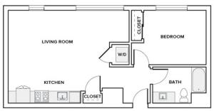 704 to 715 square foot one bedroom one bath apartment floorplan image