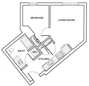 526 to 531 square foot one bedroom one bath apartment floorplan image