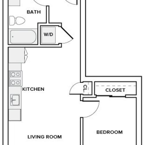544 to 583 square foot one bedroom one bath apartment floorplan image