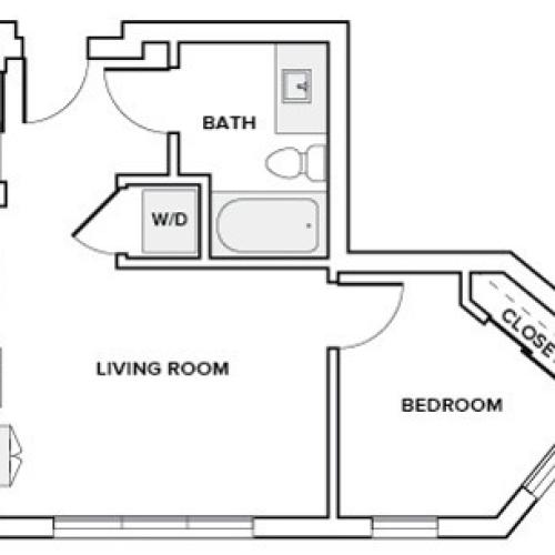 525 to 535 square foot one bedroom one bath apartment floor plan image in Redmond, WA