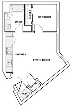 613 square foot one bedroom one bath apartment floorplan image