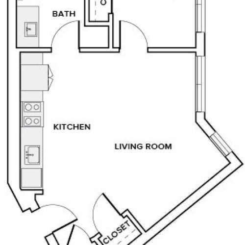 613 square foot one bedroom one bath apartment floor plan image in Redmond, WA