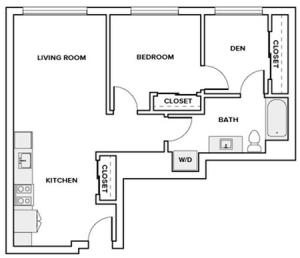 779 square foot one bedroom one bath with den apartment floorplan image
