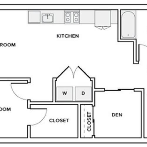 862 to 879 square foot one bedroom one bath with den apartment floorplan image
