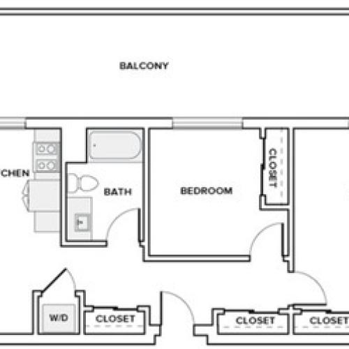 1119 square foot two bedroom two bath apartment floorplan image