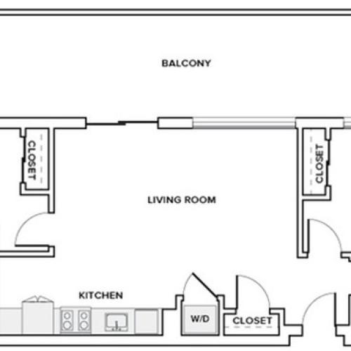 953 square foot two bedroom two bath apartment floorplan image