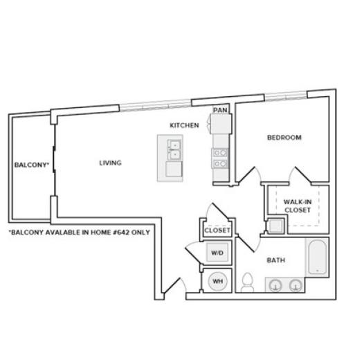 893 square foot one bedroom one bath apartment floorplan image
