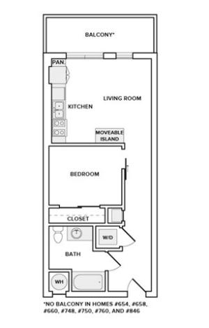 572 square foot one bedroom one bath apartment floorplan image