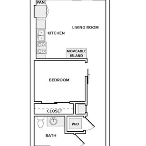 572 square foot one bedroom one bath apartment floorplan image