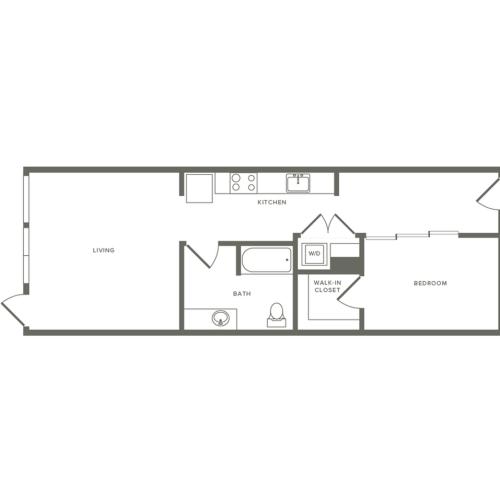 One bedroom ranging from 741 to 945 square feet one bath apartment floorplan image