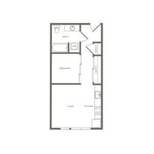 One bedroom ranging from 521 to 599  square feet one bath apartment floorplan image