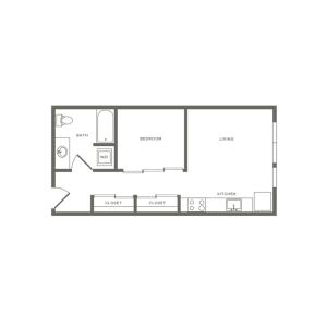 One bedroom ranging from 531 to 644 square feet one bath apartment floorplan image