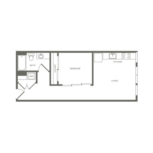 618 square foot one bedroom one bath apartment floorplan image