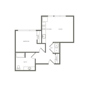 726 square foot one bedroom one bath apartment floorplan image