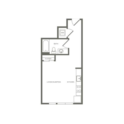 473 square foot income restricted studio one bath floor plan image