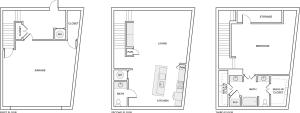 1432 square foot one bedroom one and a half bath floor plan image