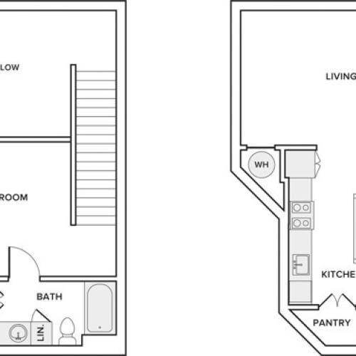 959 square foot one bedroom one and a half bath with loft apartment floor plan in Frisco, TX