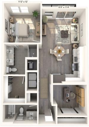 924-937 square foot one bedroom den two bath apartment floorplan image