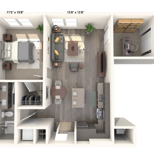 799-812 square foot one bedroom den one bath apartment floorplan image