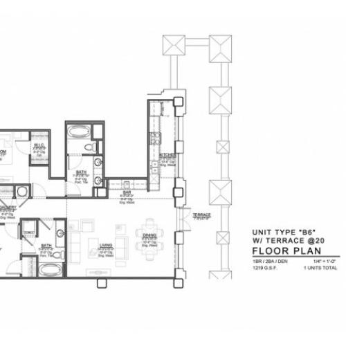 1 Bedroom With Den Floor Plan | Luxury Apartments In Kansas City Missouri | The Power Light Building