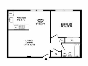 Typical One Bedroom One Bath A2 Model