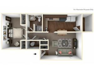 1 Bedroom Floor Plan | Apartments In Indianapolis | Fountain Lake Villas