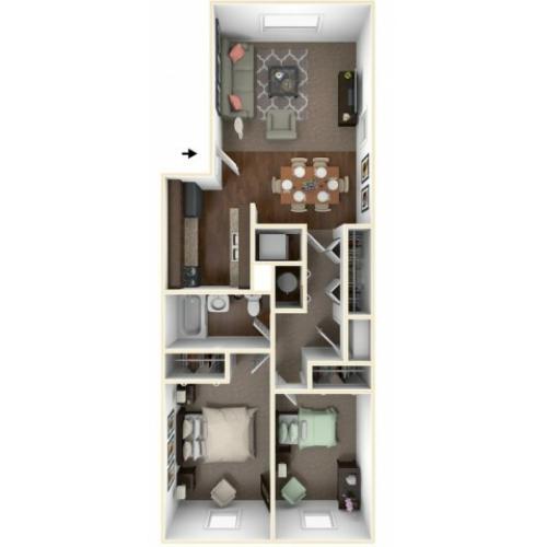 2 Bedroom Floor Plan | Apartments For Rent Indianapolis | Fountain Lake Villas
