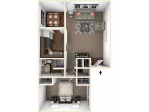 1 Bdrm Floor Plan | One Bedroom Apartments Indianapolis | Fountain Lake Villas