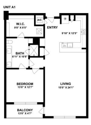 A1 | 1 Bed 1 Bath | from 965 square feet