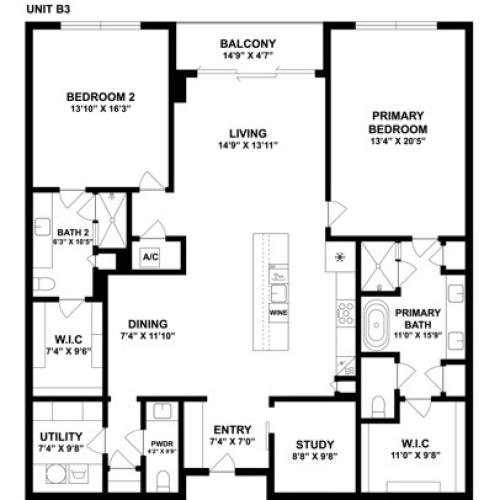 B3E | 2 Bed 2.5 Bath | from 1879 square feet