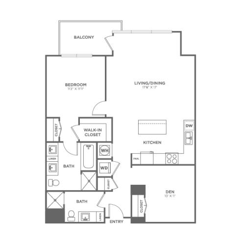 One Bedroom One Bath With Den (1,049 SF)