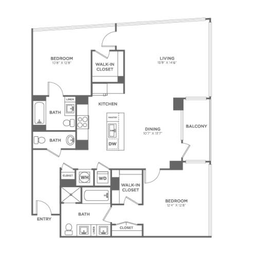 Two Bedroom Two and a Half Bath (1,252 SF)