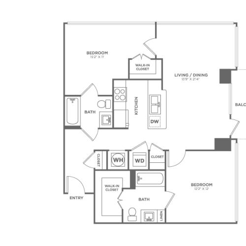 Two Bedroom Two Bath (964 SF)