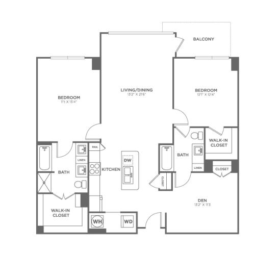 Two Bedroom Two Bath with Den (1,292 SF)