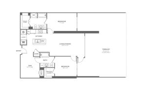 Two Bedroom Two Bath With Den (1,296 SF)
