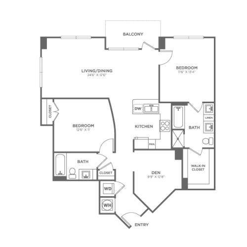 Two Bedroom Two Bath With Den (1,212 SF)