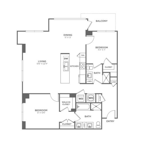 Two Bedroom Two Bath (1,274 SF)