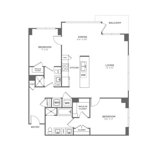Two Bedroom Two Bath (1,284 SF)