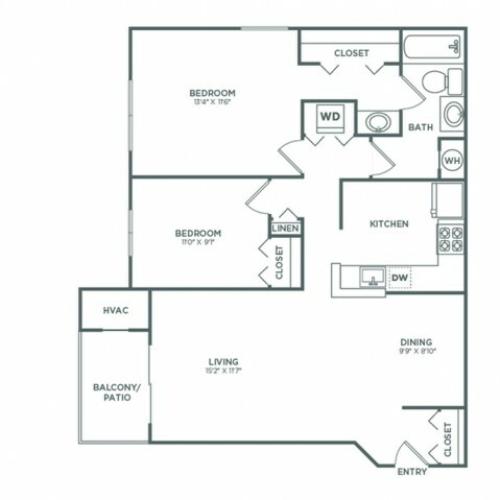 Two Bedroom One Bath (876 SF)