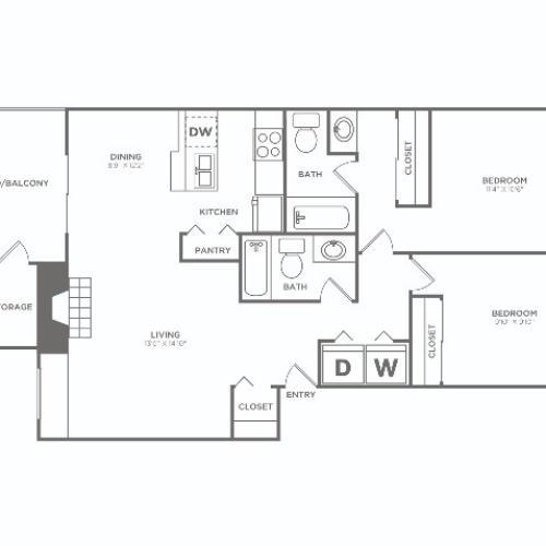 Two Bedroom / Two Bath | 2 bed 2 bath | 984 sq ft