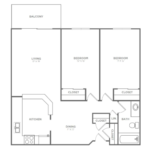 2 Bedroom 1 Bathroom B2 | from 1004 sq ft