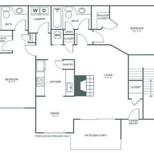 Two Bedroom Two Bath (1020 SF)