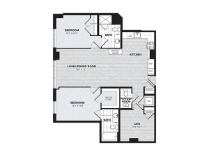 Two Bedroom Two and Half Bath Den (1,139 SF)