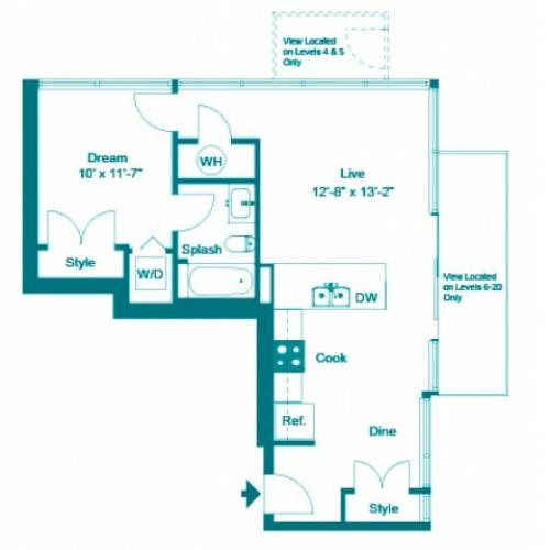 Turquoise | 1 bed 1 bath | from 688 square feet