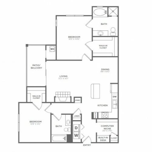 Two Bedroom Two Bath (1234 SF)