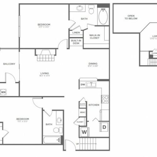 Two Bedroom Two Bath with Loft (1366 SF)