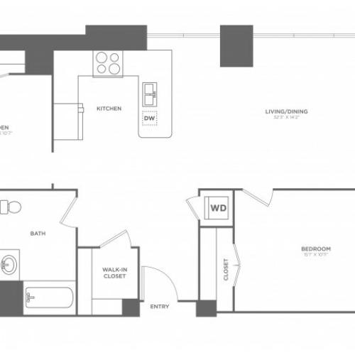 1M Jobs | 1 bed 1 bath | from 1027 square feet