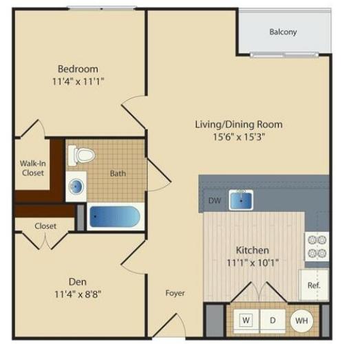 1 Bed/ Den B2 | 1 bed 1 bath | from 752 square feet
