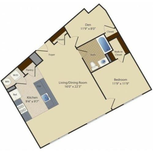 1 Bed/ Den D2 | 1 bed 1 bath | from 869 square feet